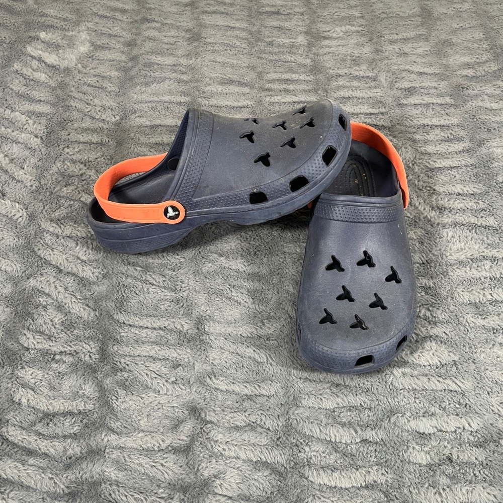 Birddogs Mens Clog Sandals Navy Blue Orange Strap Bird Cutouts Size 11 EU 45‎